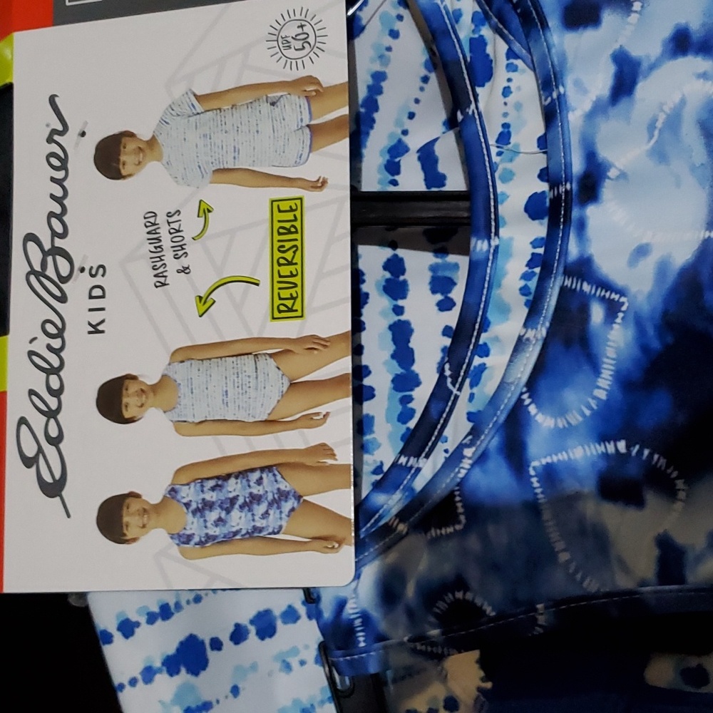 NWT Eddie Bauer Youth 4 Piece Mix & Match Reversible Swim Set Blue & Whi… - Picture 1 of 4